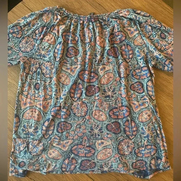 Lucky Brand Women’s Blue Multi Printed Bohemian Blouse Size 1X - Picture 6 of 7